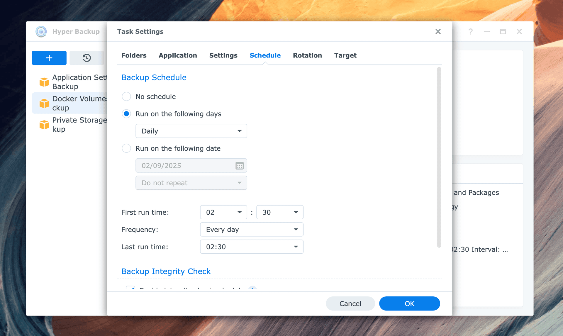 Screenshot of Hyper Backup task