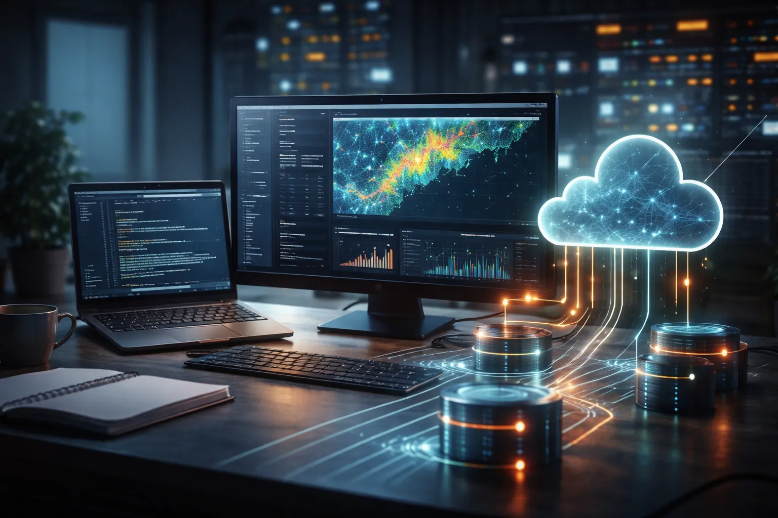 Stylized near-real-time rain risk pipeline concept with cool muted tones and warm accents.